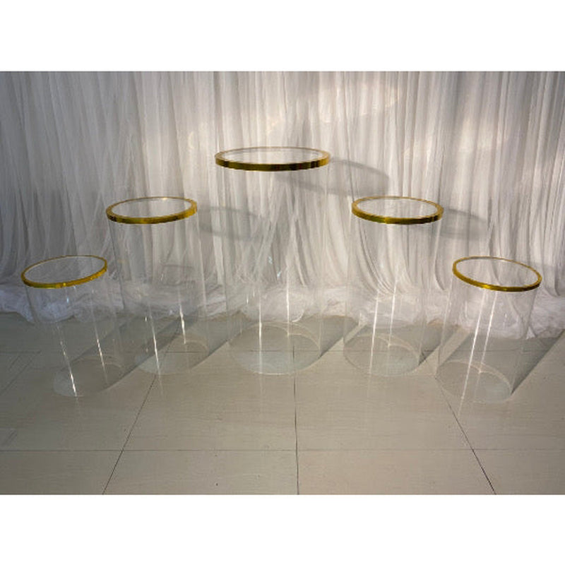 Clear & Gold Cylinder Pedestal Set