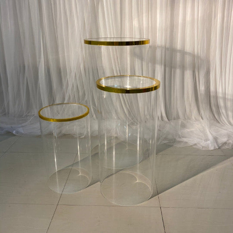 Clear & Gold Cylinder Pedestal Set