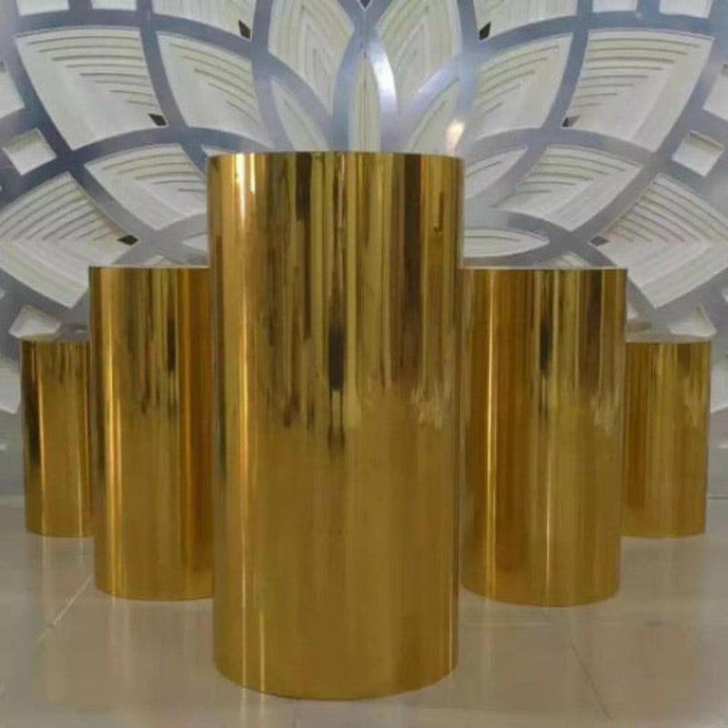 Mirror Gold Cylinder Pedestal Set
