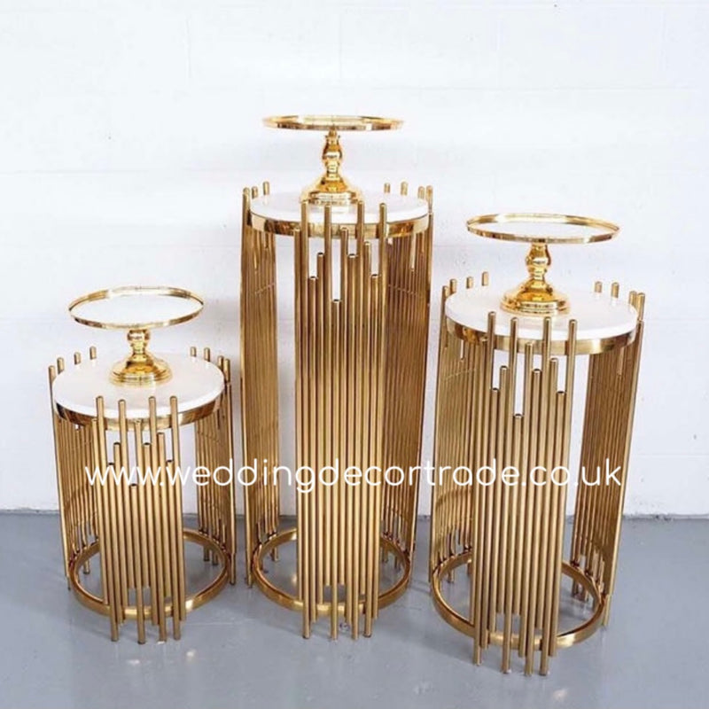 White & Gold Stainless Steel Pedestal Set