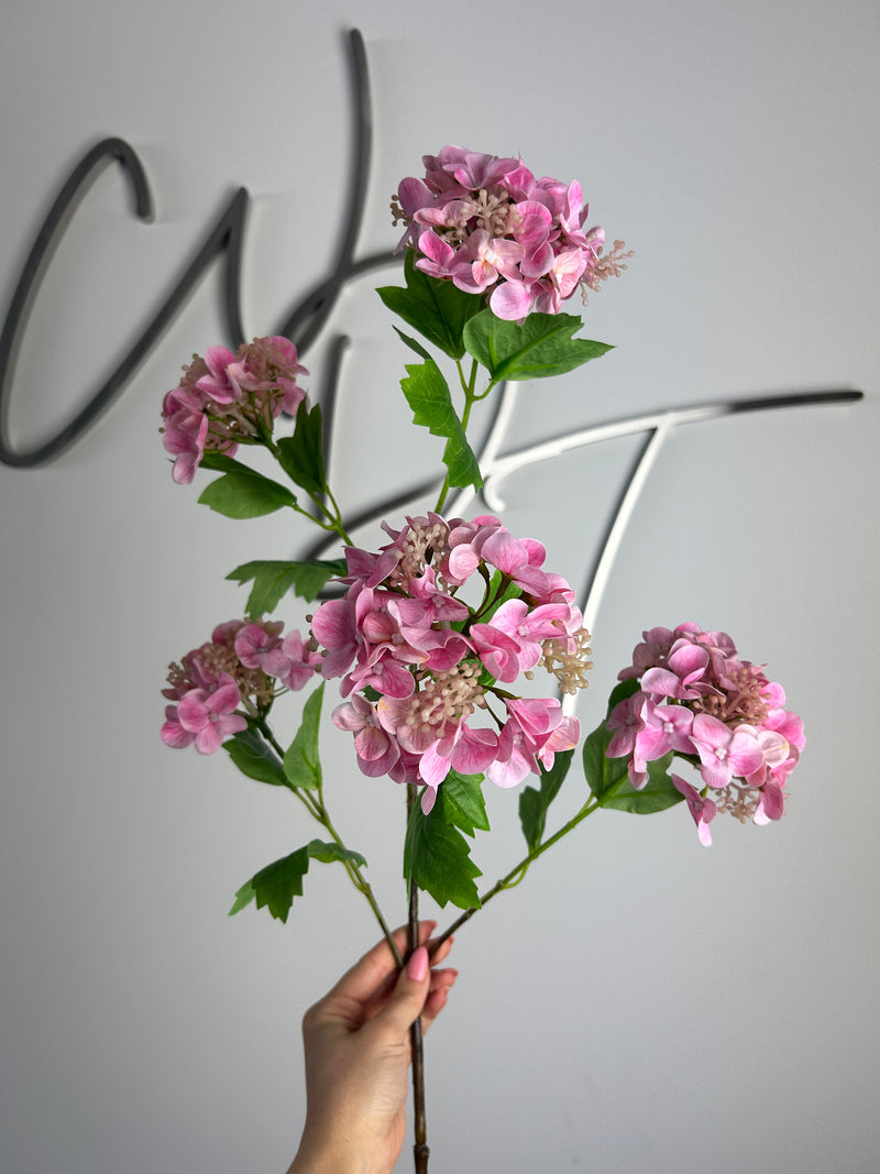 Real Touch Snowball Viburnum Spray 5 Heads - Pink