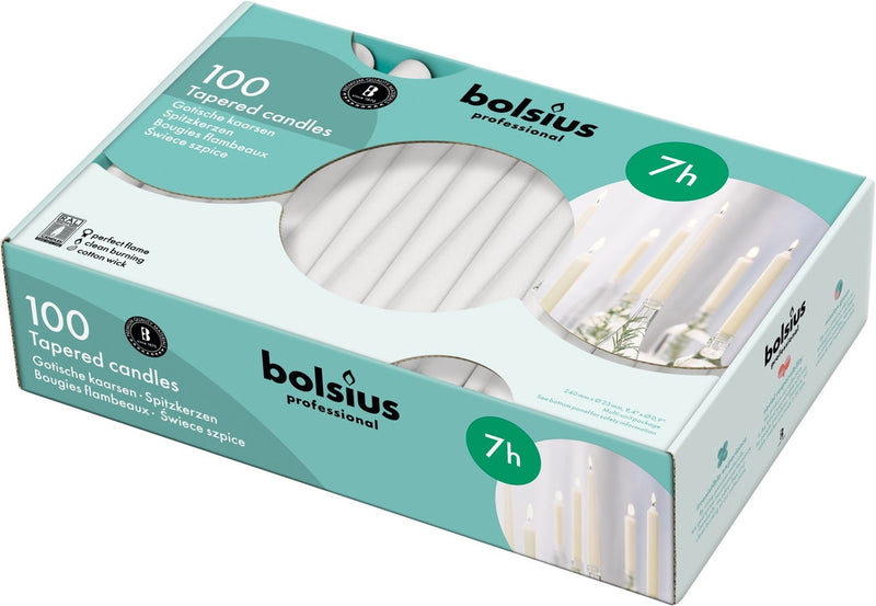 Bolsius Professional Tapered Candle 240/23 mm - White - Box of 100