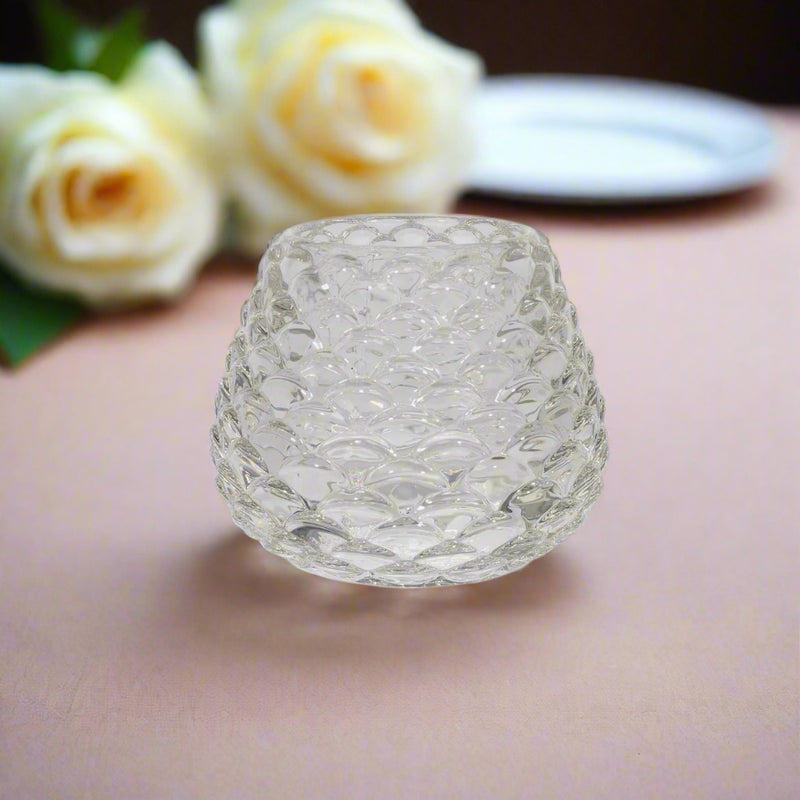Clear Glass scalloped textured Candle Holder 8.5 x 10 cm