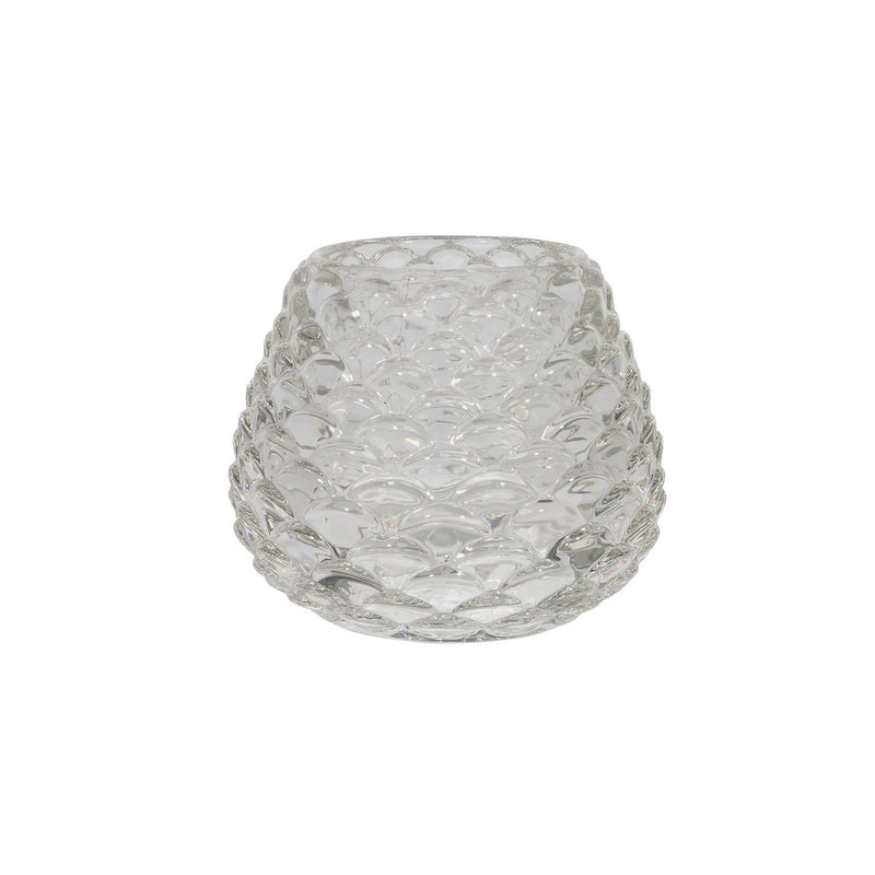 Clear Glass scalloped textured Candle Holder 8.5 x 10 cm