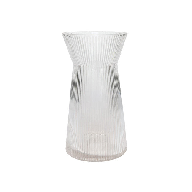 Clear Glass Ribbed Wide Neck Vase 26cm