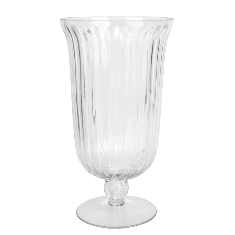 Clear Glass Fluted Stemmed Hurricane Vase - 25cm