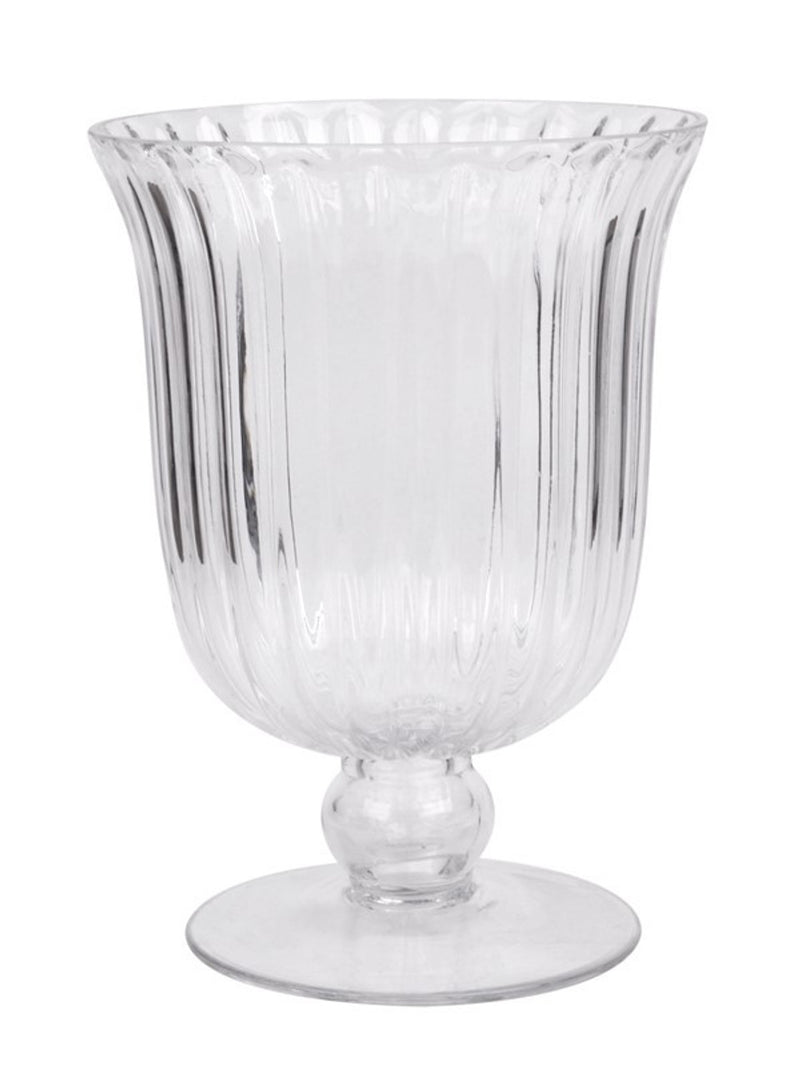 Clear Glass Fluted Stemmed Hurricane Vase - 21cm
