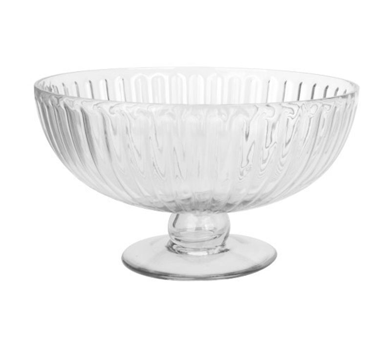 Clear Glass Fluted Bowl on Stem - 16cm