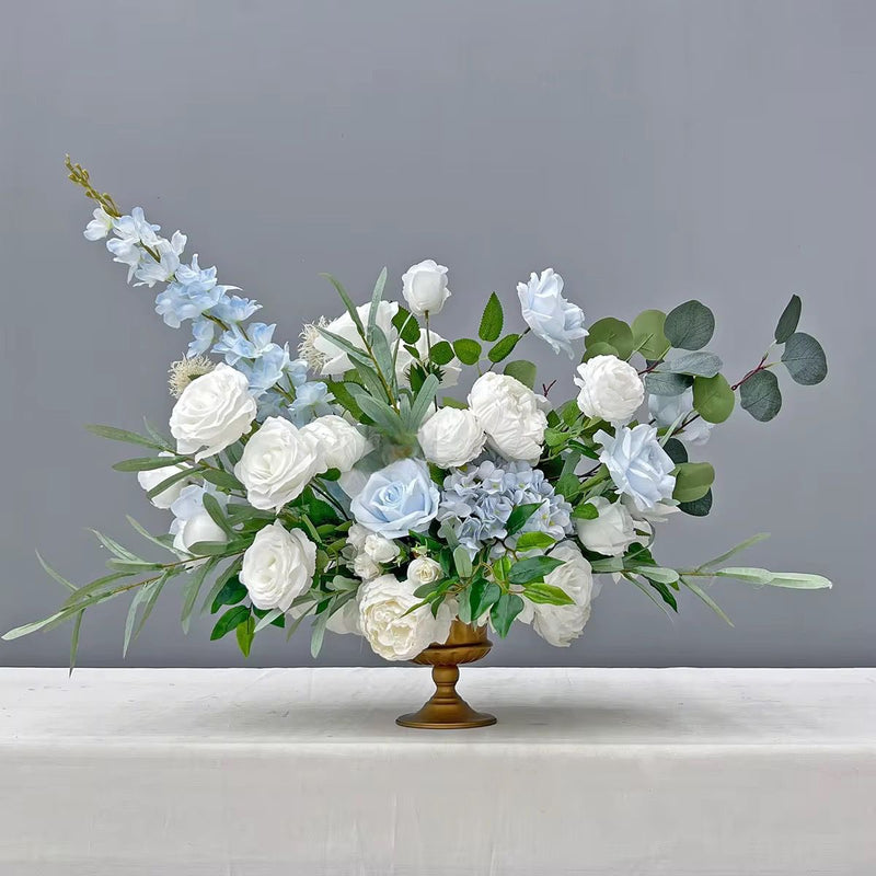 Blue Delphinium Low Floral Silk Centrepiece