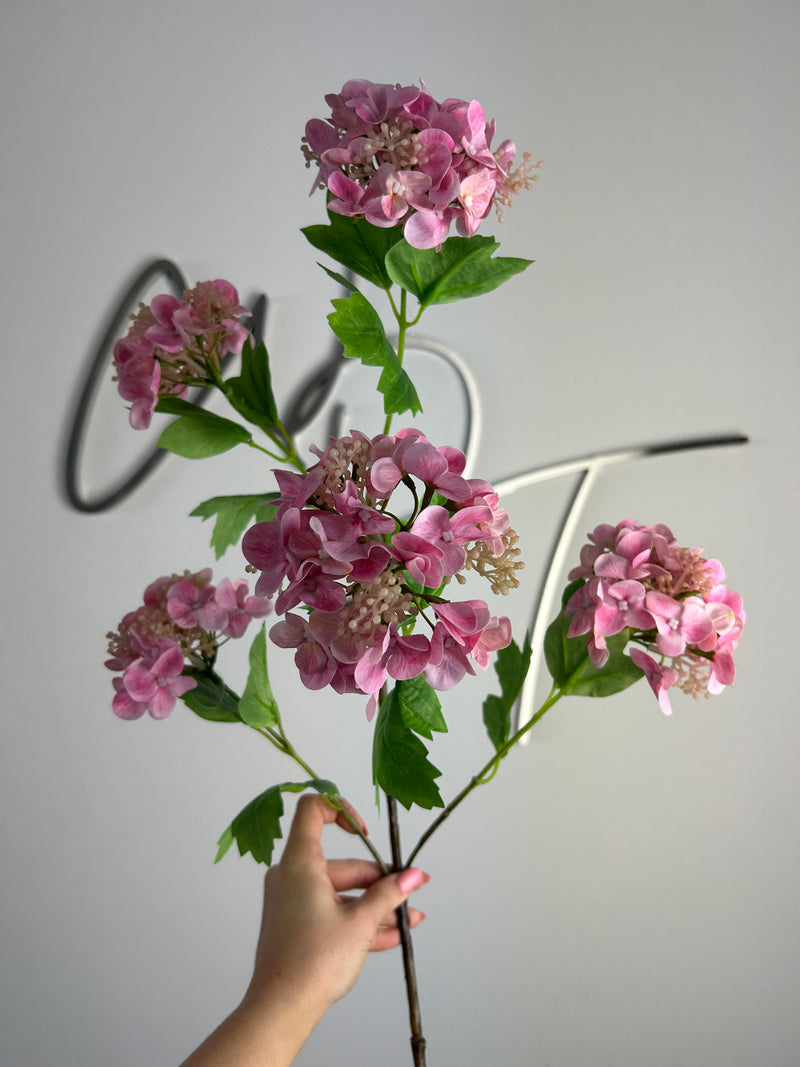 Real Touch Snowball Viburnum Spray 5 Heads - Pink
