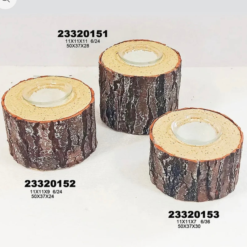 Set of 3 Wooden Log Tealight Holders