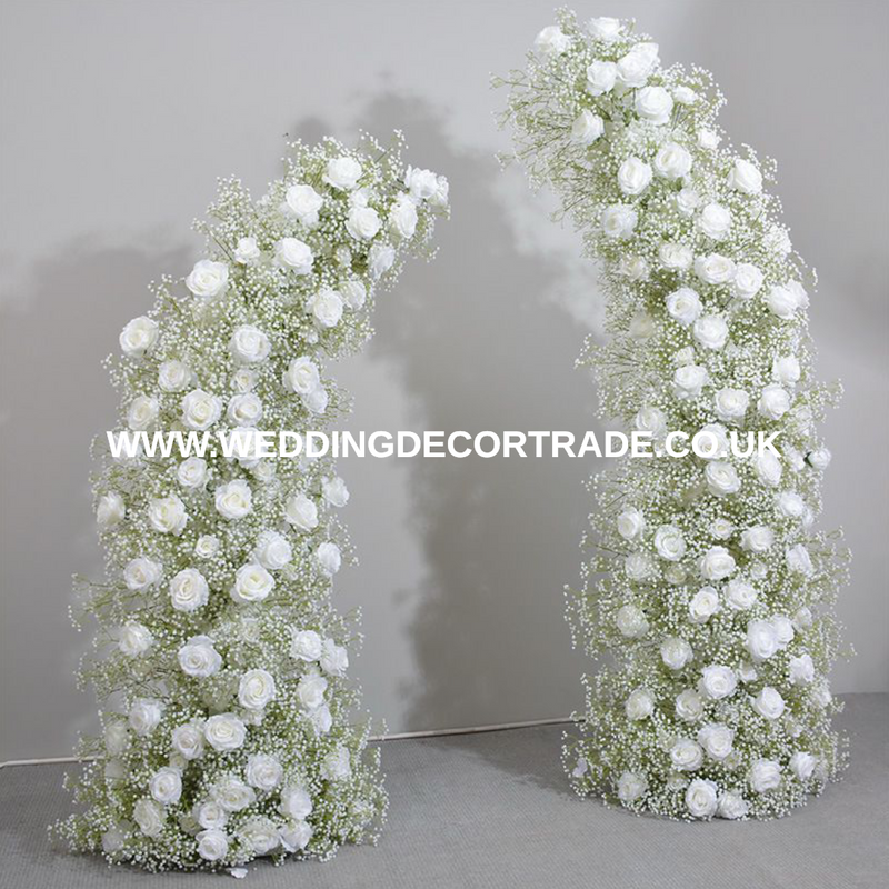 Floral Pillar Pair - Foam Back - White Rose & Gypsophila