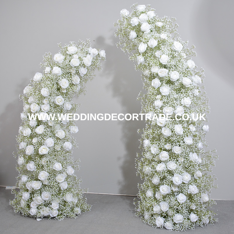 Floral Pillar Pair - Foam Back - White Rose & Gypsophila
