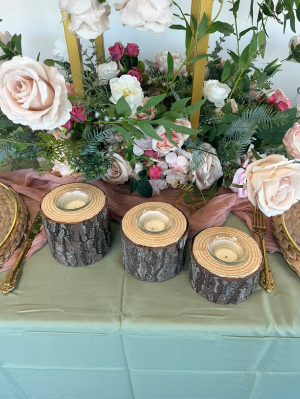 Set of 3 Wooden Log Tealight Holders