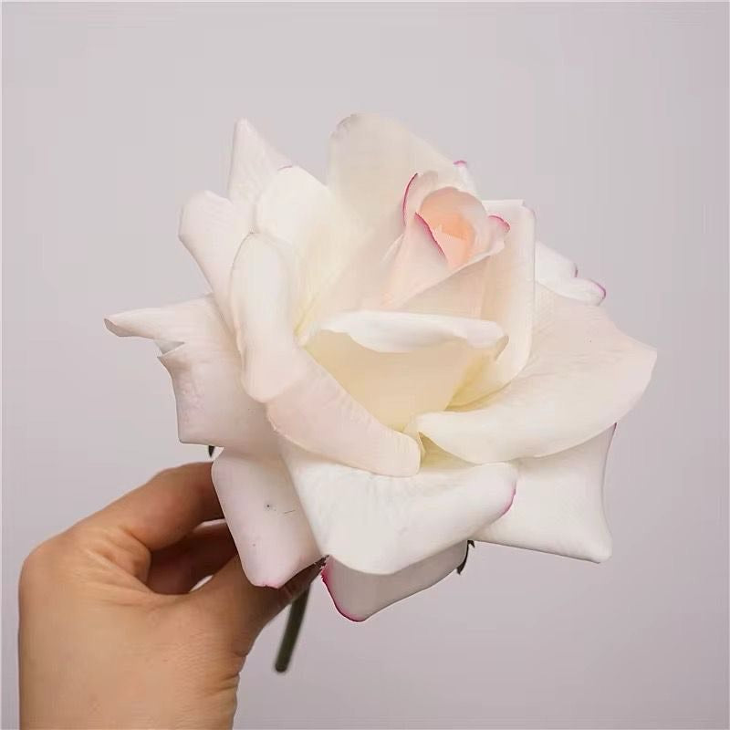 Single Stem Real Touch Rose -White With Pink Touch