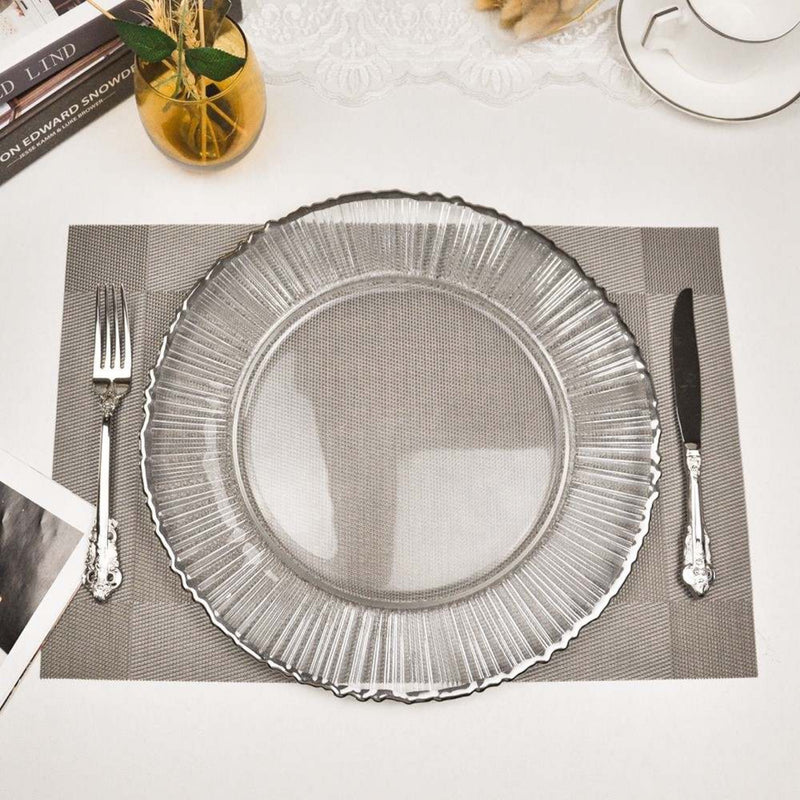 Silver Edge Rim Glass Charger Plate