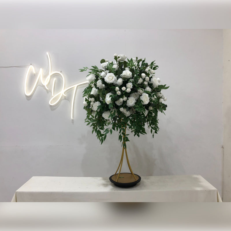 Silk White & Greenery Foliage Floral Centrepiece - M9