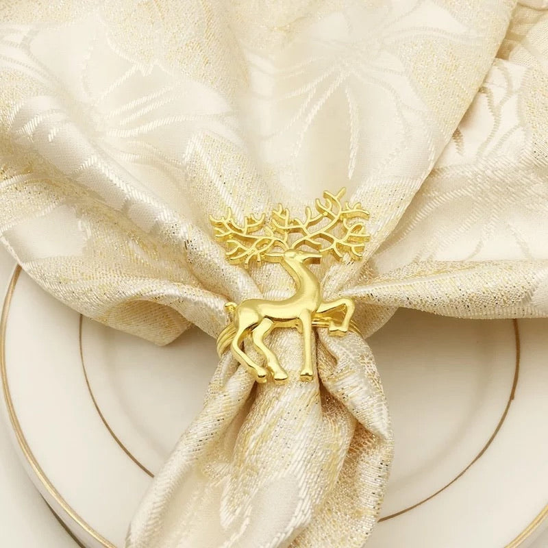 Luxury Reindeer Napkin Rings x6 -  Rose Gold