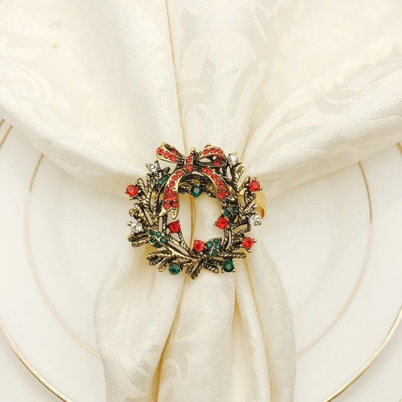 Christmas Wreath Design Napkin Rings x6