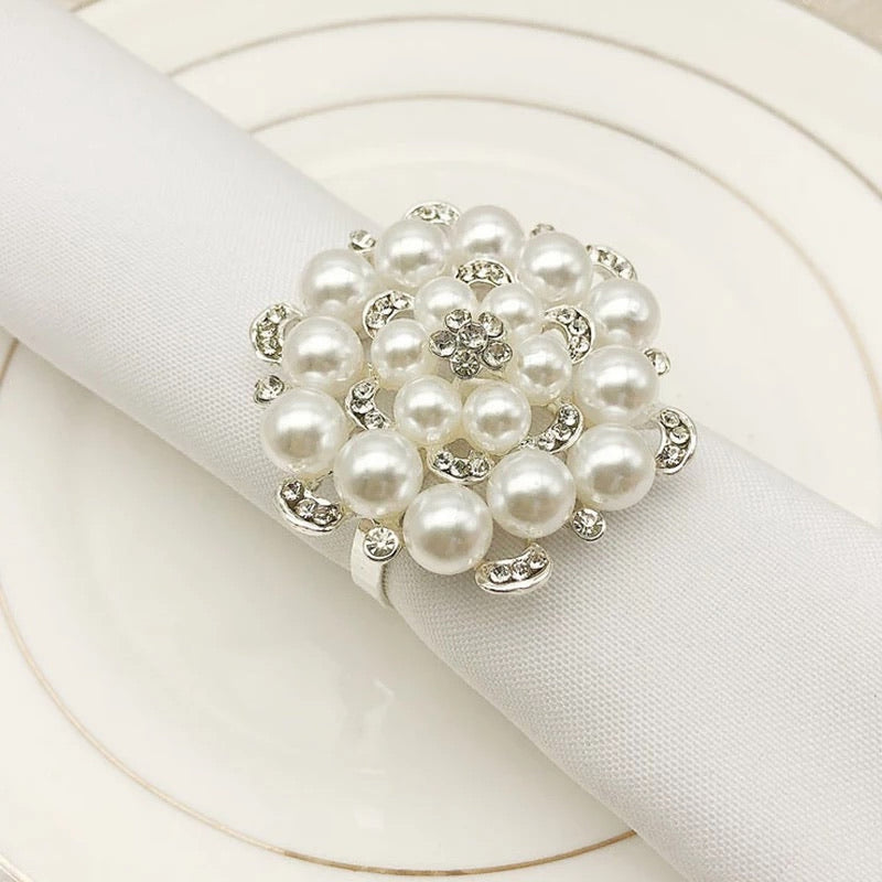 Pearl Napkin Rings x6 - Silver