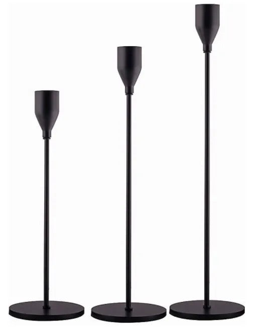 3 Piece Matte Black Candle Holder Set