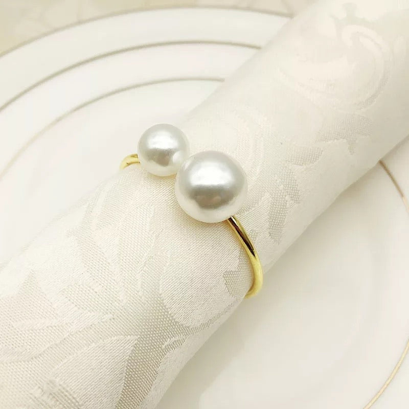 Napkin Rings x6 - Elegant Pearl Design