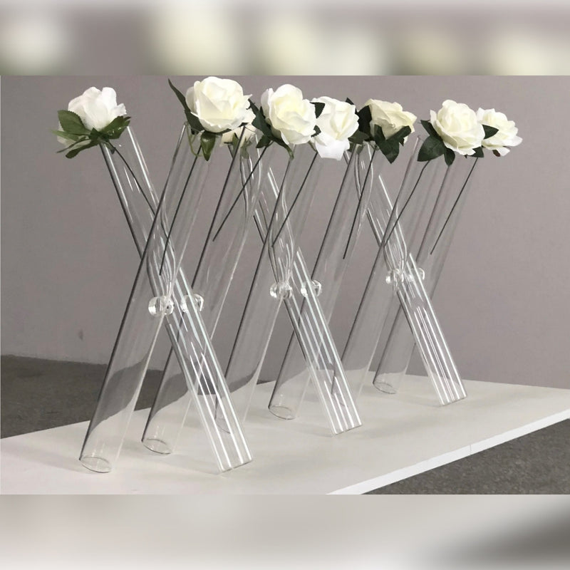 Criss Cross Floral Glass Vase Set