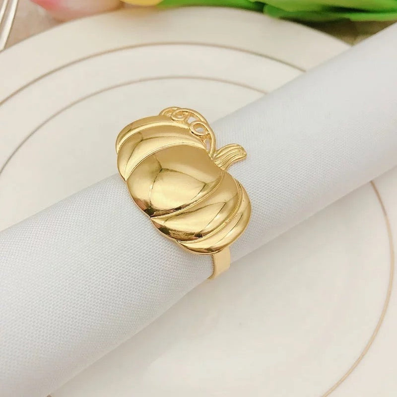 Napkin Rings x6 - Gold Pumpkin Design