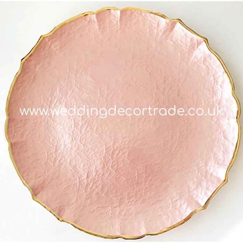 Scalloped Edge Charger Plate x8 - Pink & Gold