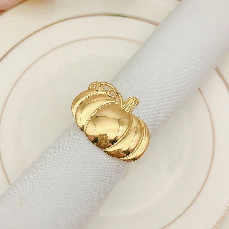 Napkin Rings x6 - Gold Pumpkin Design