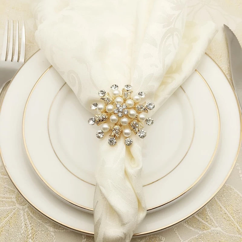 Pearl Napkin Rings x6 - Gold