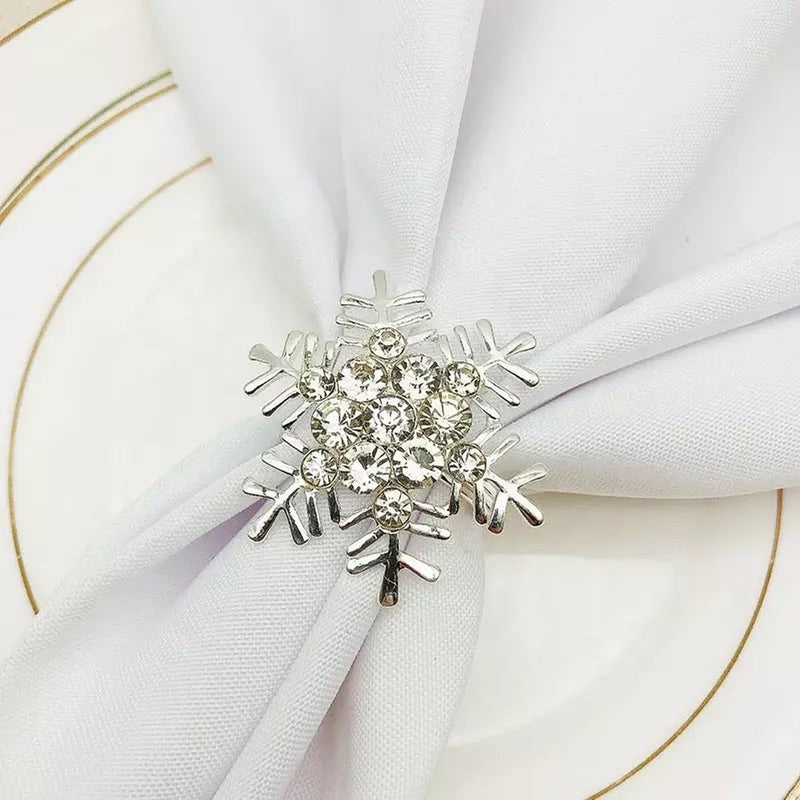 Diamanté Snowflake Napkin Rings x6 - Silver