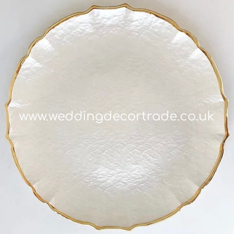 Scalloped Edge Charger Plate - White & Gold