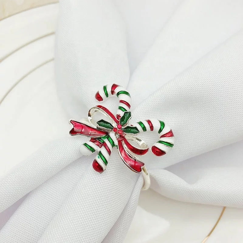Candy Cane Napkin Rings x6 - Silver