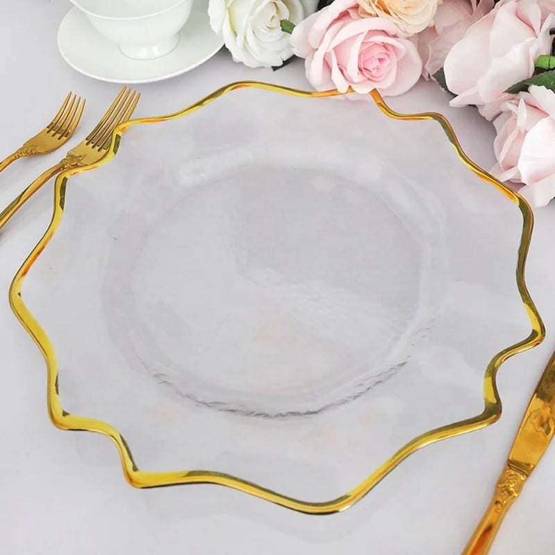 Abstract Gold Rim Glass Charger Plate