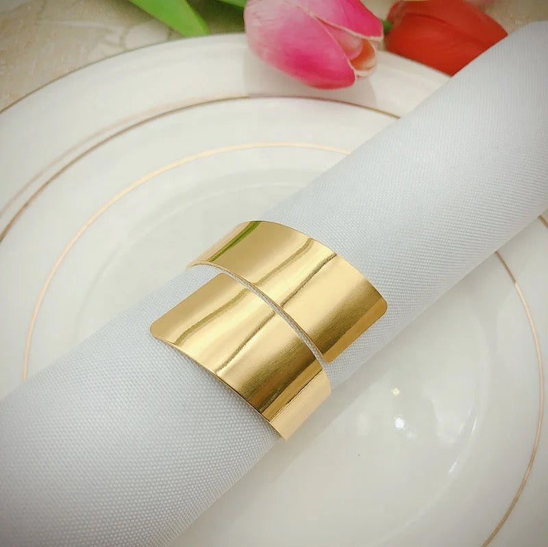 Gold Wrap Over Napkin Rings x6 - Elegant Pearl Design